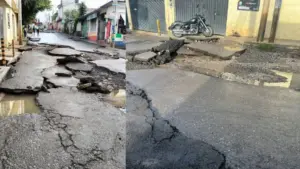 Calle San Fernando en Santa Martha Cuernavaca con pavimento de cartón y baches tras lluvias