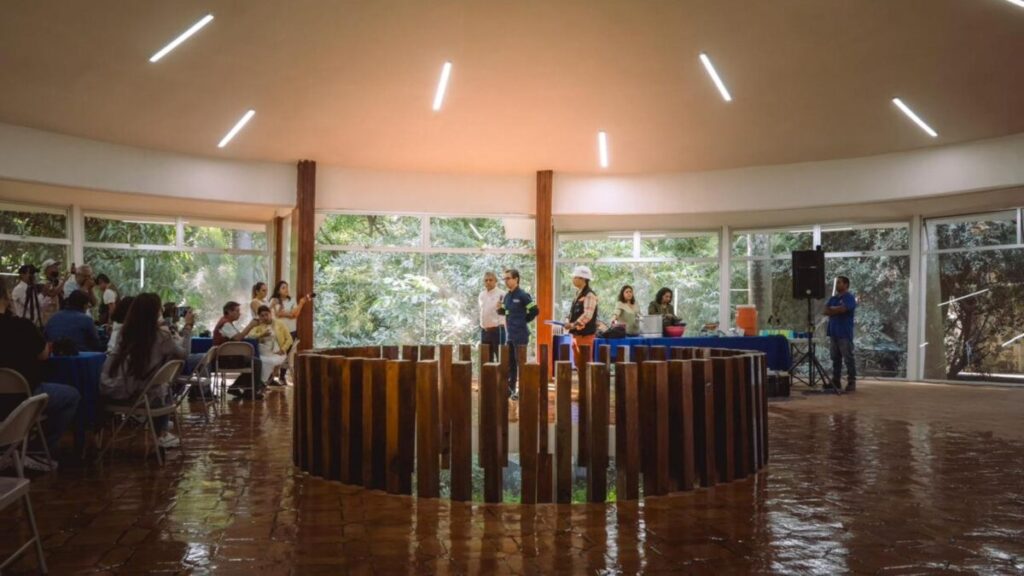 Vista del parque Melchor Ocampo con la biblioteca renovada como espacio cultural