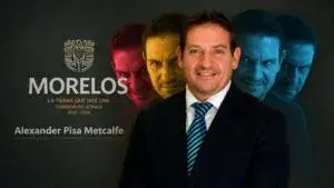Alexander Pisa Metcalfe con sombras oscuras detrás representando control de narrativa y presión a la prensa en Morelos