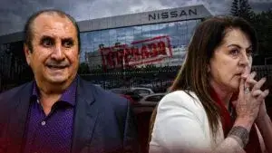 Planta de Nissan cerrada en Civac con figuras políticas al frente reflejando crisis económica, falta de inversión extranjera y decisiones de gobierno