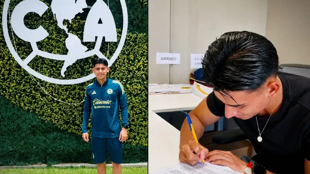 Sebastián Venegas Barrera durante la presentación de su fichaje con el Club América tras su paso por las fuerzas básicas de Pumas.