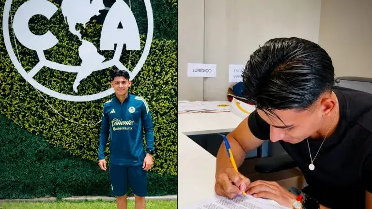 Sebastián Venegas Barrera durante la presentación de su fichaje con el Club América tras su paso por las fuerzas básicas de Pumas.