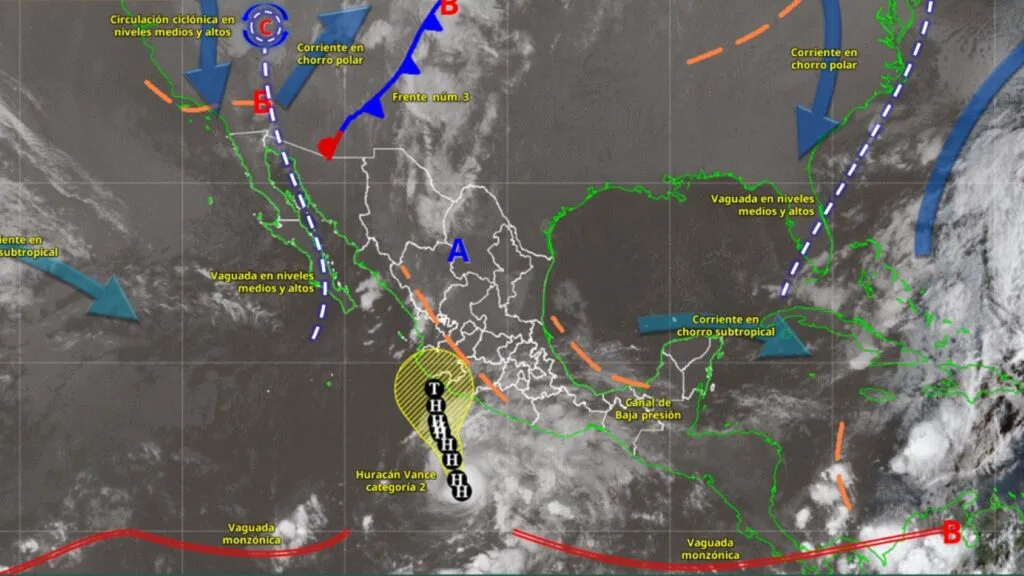 Huracán 'Vance' se degrada a tormenta tropical y mantiene riesgos de lluvias, inundaciones y oleaje elevado en el Pacífico mexicano